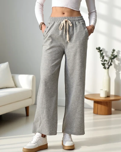 Royalfashion Women's Wide Woven Sweatpants with Zirconia