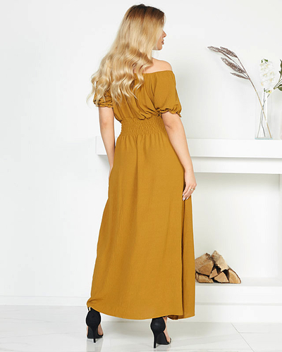 Midi dress with an elastic waist - mustard color - Clothing