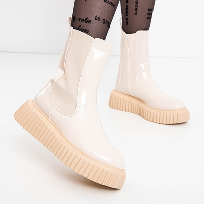 Beige women's lacquered Monka boots - Footwear