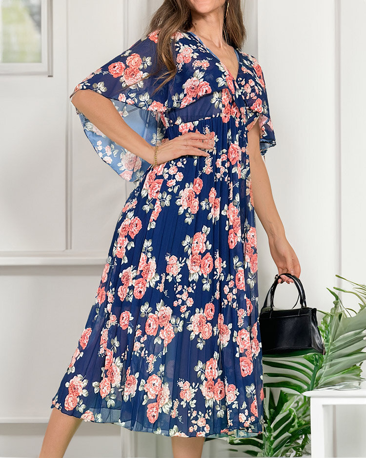 Royalfashion Женское плиссированное цветочное платье-миди