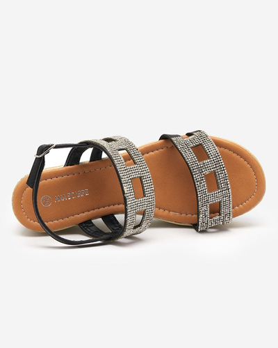 OUTLET Black women's sandals with cubic zirconia Masewi - Footwear