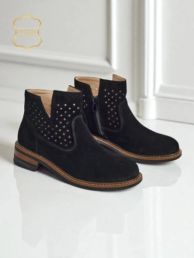 Aurelia Nero suede openwork women's ankle boots flat heel 3cm