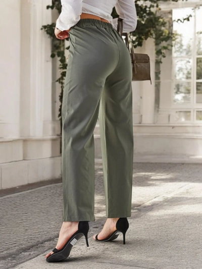 Royalfashion Cotton wide women's pants with belt-like embellishment