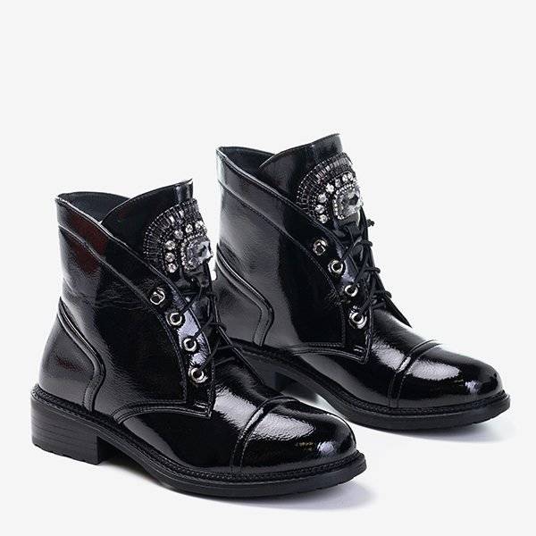 Black patent leather women's boots with Nissioe stones - Footwear