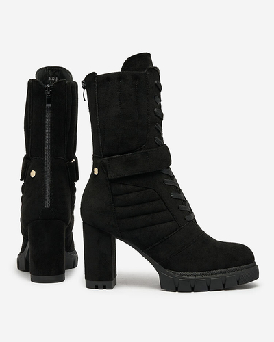 Royalfashion Черные женские утепленные сапоги на шпильке Sehhra