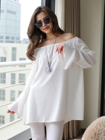 Royalfashion Sieviešu blūze bez plecu izgriezuma ar volāniem