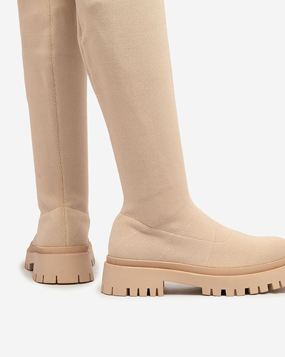 Royalfashion Beige women's slip-on over-the-knee boots Radgitas