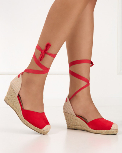 OUTLET Red women's sandals with a wedge heel Nereda - Shoes