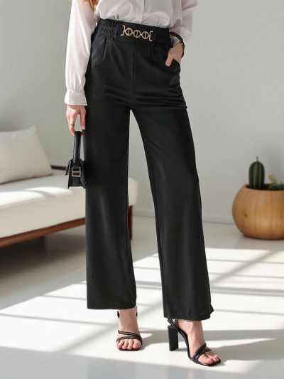 Royalfashion Plati sieviešu bikses ar dekoratīvu sprādzi