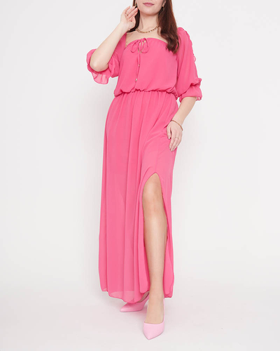 Ladies Fuchsia Spanish Maxi Dress - Clothing