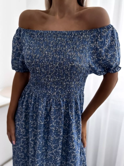 Blue women's floral midi dress - Clothing