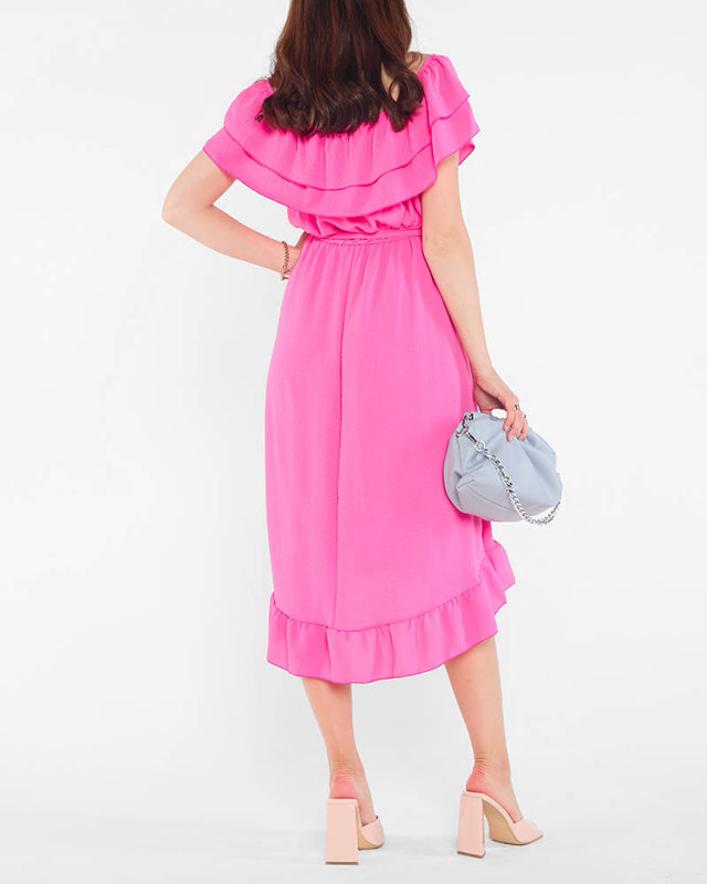 Fuchsia ladies dress with frills - Clothing