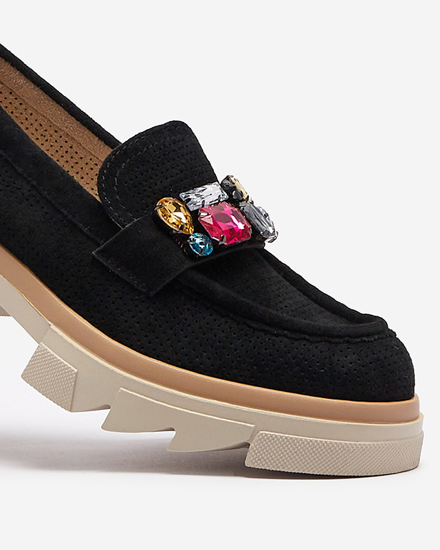 Черные ажурные женские мокасины с декором Bokkso - Обувь