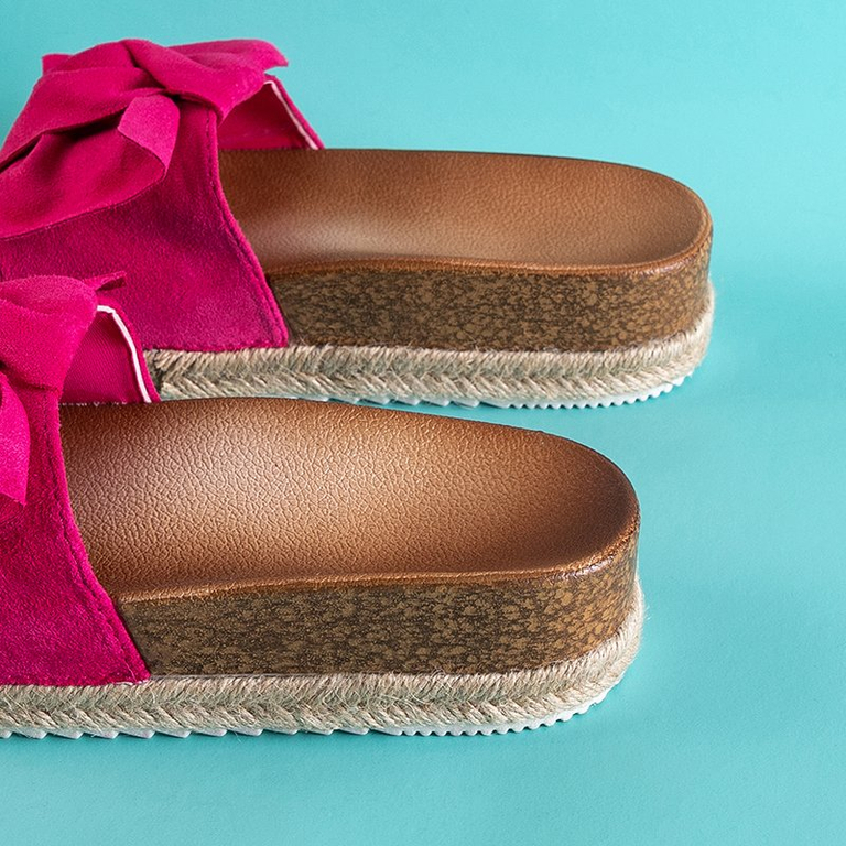 Women's fuchsia slippers with a Jenis bow - Footwear