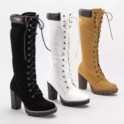 OUTLET Mustard tied women's boots on the post Mastio - Footwear