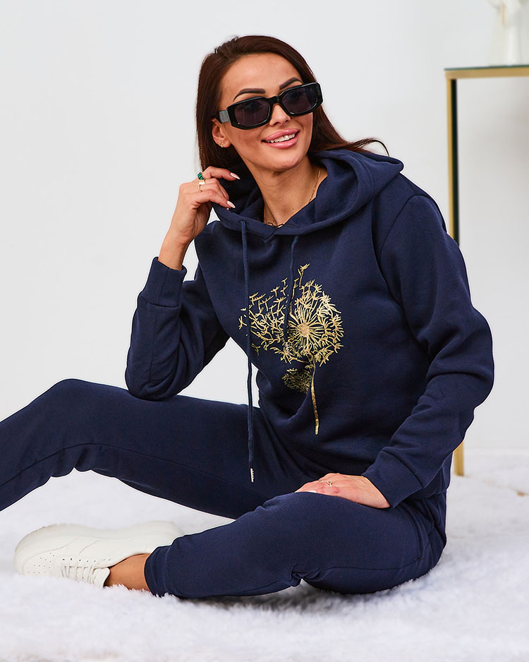 Royalfashion Черный женский утепленный спортивный костюм с золотым принтом