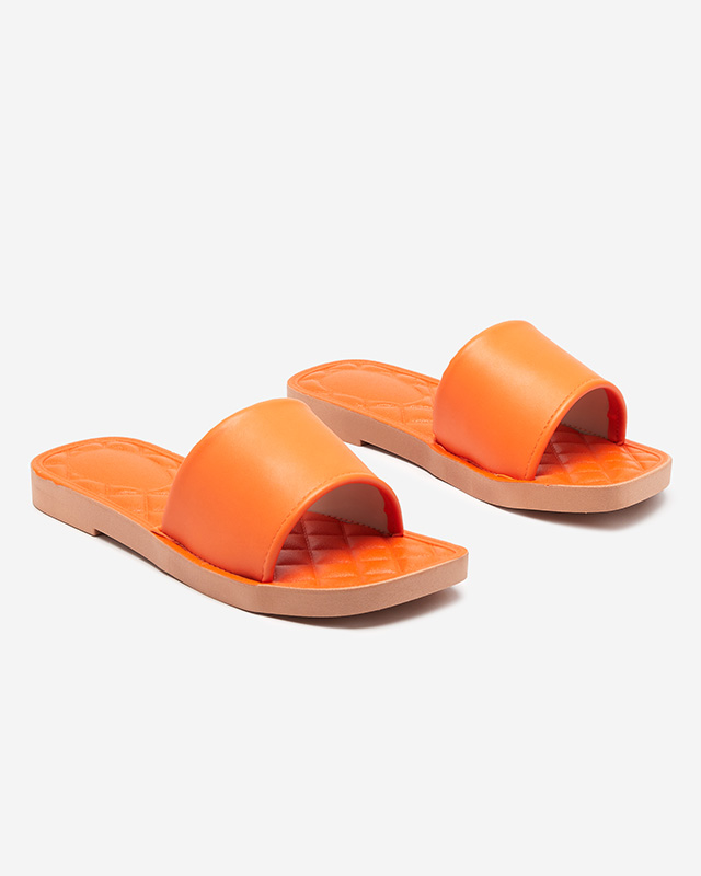 Orange eco-leather women's slippers with a quilted Parekis insert - Footwear