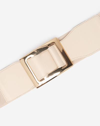 Beige ladies wide elastic belt with large buckle - Accessories