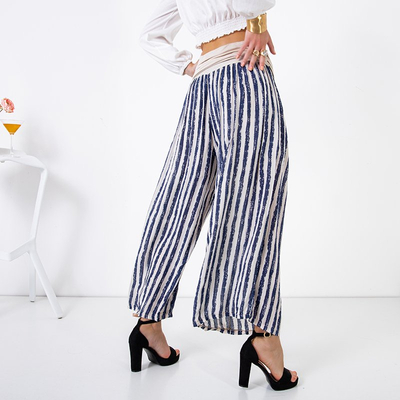 Ladies' beige striped culotte trousers - Clothing