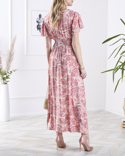 Patterned pink women's midi dress Clothing