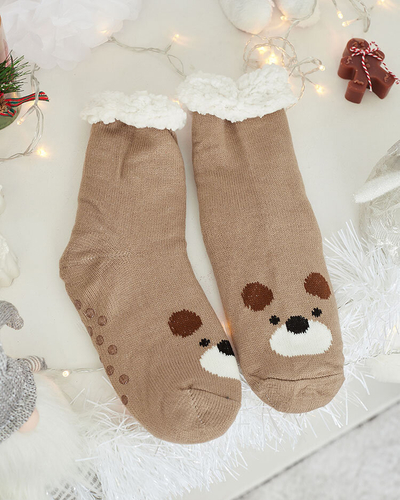 Royalfashion Warmed beige women's socks with teddy bear