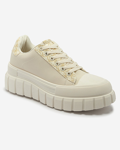 Casual women's cream women's sports shoes with patterned inserts Leritic - Footwear