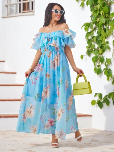 Royalfashion Женское платье с открытыми плечами и короткими рукавами в различных цветочных узорах