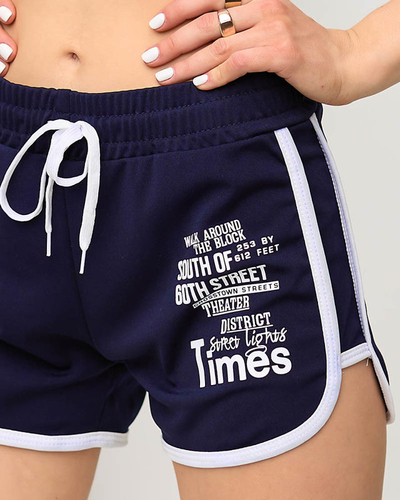 Ladies' navy blue shorts with inscriptions - Clothing