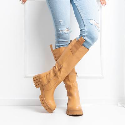 Light brown women's knee-high boots with flat heels Bitsy - Shoes