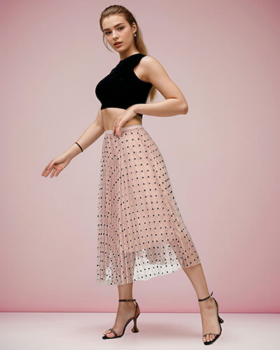 Royalfashion Женская двухслойная юбка-миди в горошек