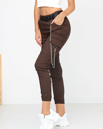 Коричневые утепленные брюки карго с карманами - Одежда