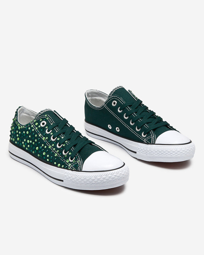 Women's sneakers with dark green cubic zirconia Amando - Footwear