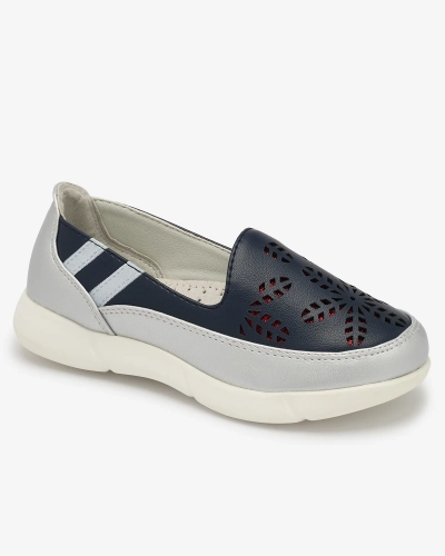 Girls' silver and navy blue slip on sneakers Ewesgi- Footwear