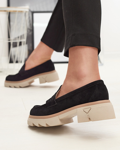 Melni sieviešu ažūrveida mokasīni ar cietu zoli Ejina - Apavi