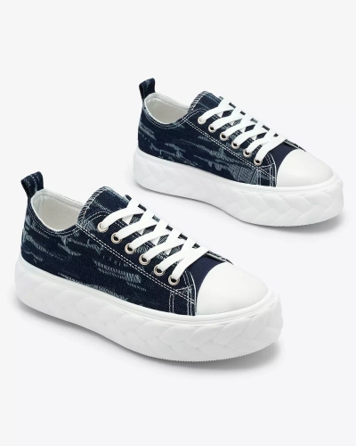 Royalfashion Navy blue women's denim sneakers with rubbed Nerolera