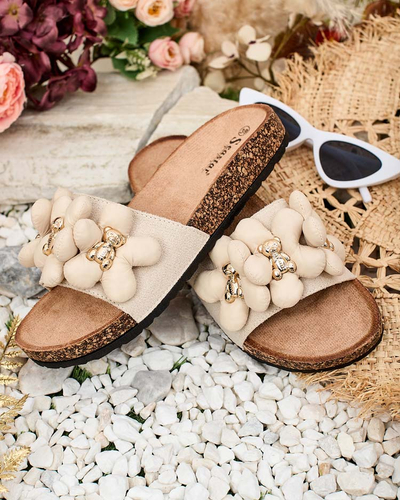 Royalfashion Women's flip-flops with gold teddy bears and flowers Isaralle