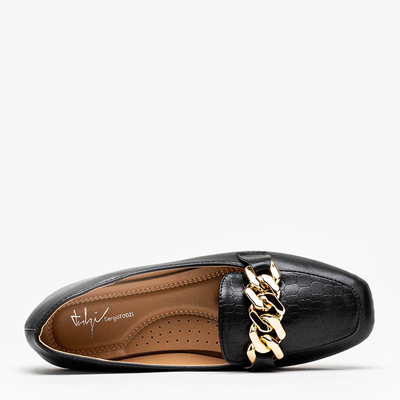 Black women's moccasins with embossing and chain on the toe by Kedis - Footwear