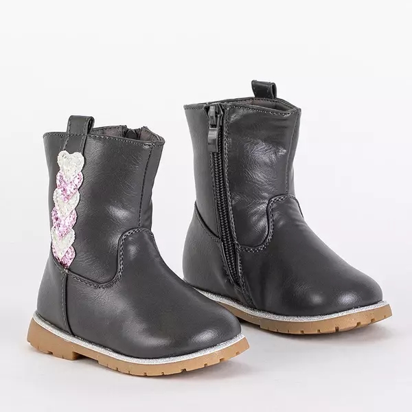 OUTLET Grey girls' boots with decorative upper Nokimi- Footwear