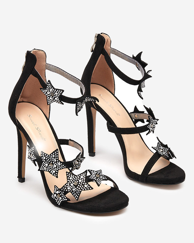 Royalfashion Melnas sieviešu stiletto sandales ar zvaigznītēm Stareli