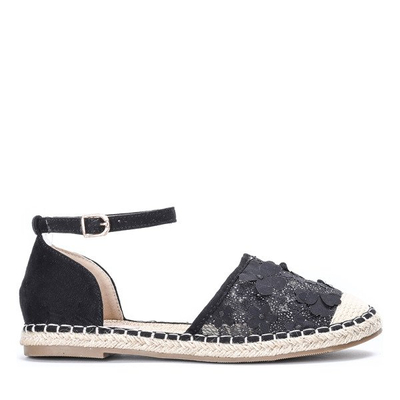 Melnas espadrilas ar mežģīņu izšuvumu Eliza - Apavi
