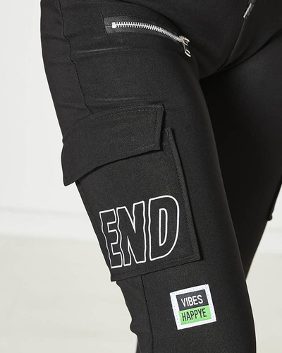 Women's combat pants with lettering in black- Clothing