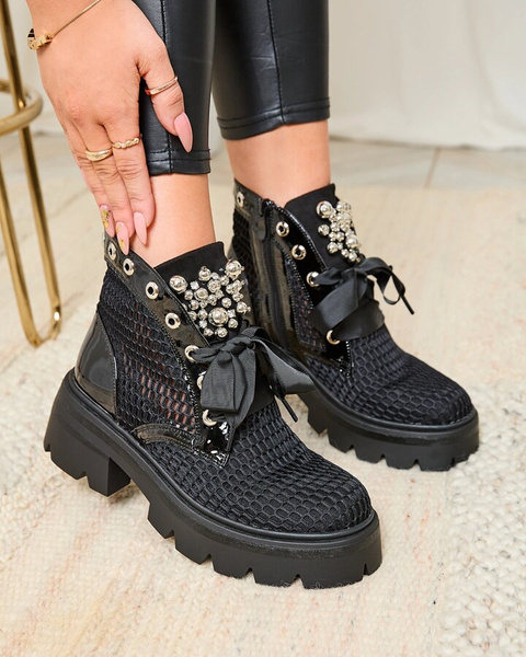 Royalfashion Women's openwork boots in black Afaserr