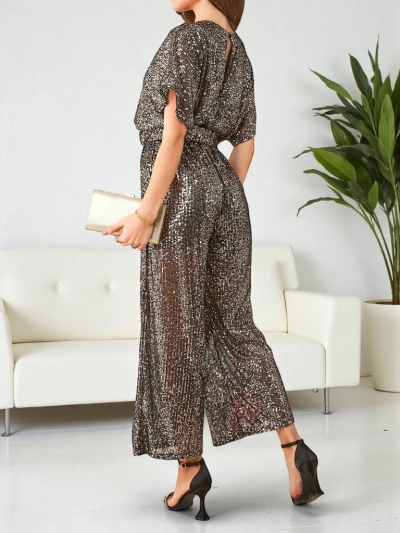 Royalfashion Garais sieviešu kombinezons ar spīdumiem