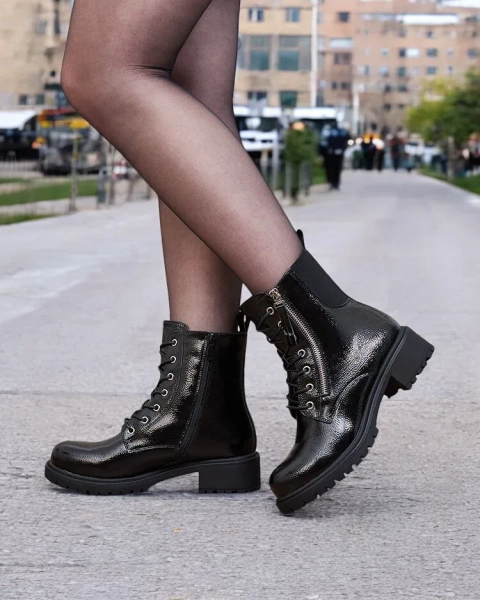 Royalfashion Black eco leather patent leather women's bagger boots Gaddaxa