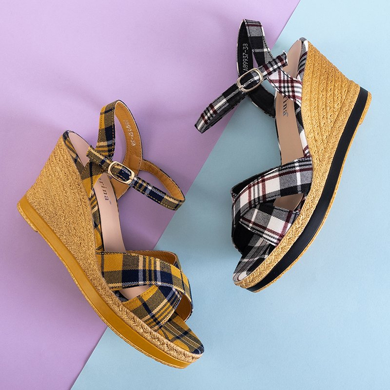 Women's black checkered wedge sandals Luqio - Shoes