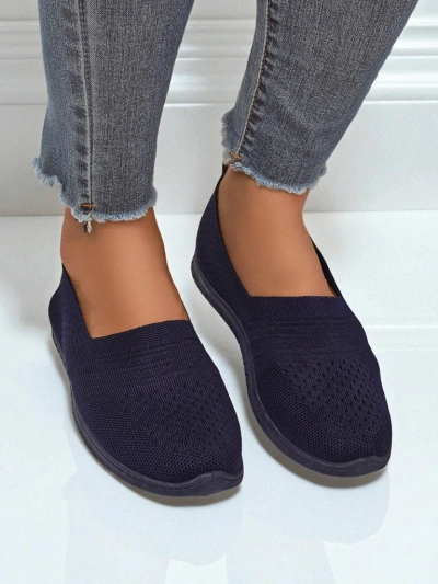 Lyra Navy Blue Women's Moccasins Breathable Fabric Flat Sole
