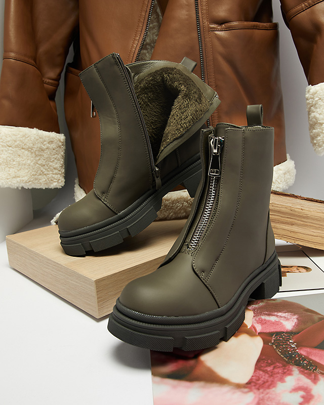 Women's insulated dark green high boots Slovys- Footwear