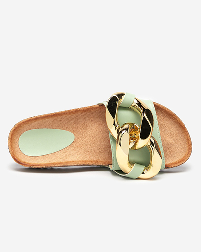 Thalia Royalfashion women's green sandals with a chain on a flat sole