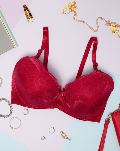 Burgundy bra with decorative lace - Underwear