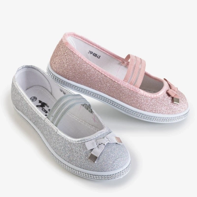 OUTLET Children's pink brocade ballerinas with a bow Trylina - Shoes